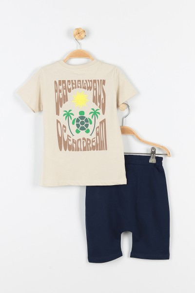 Krem (2-5 Yaş) Beach Always Baskılı Şortlu Erkek Çocuk Takım 173620