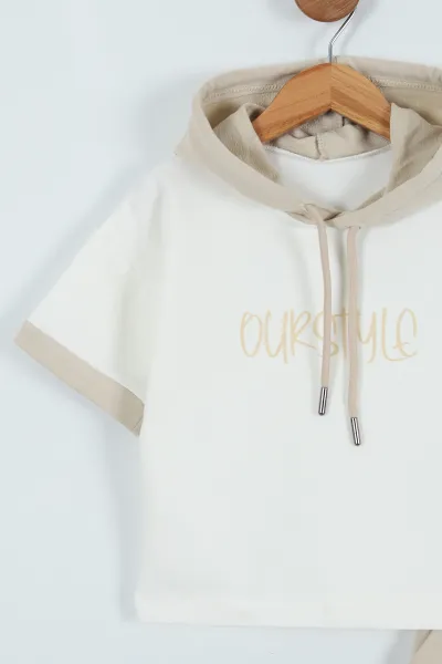 Krem (2-5 Yaş) Ourstyle Baskılı Kapüşonlu Erkek Çocuk Takım 271471