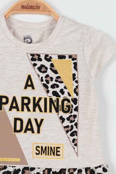 Krem (2-5 Yaş) Sparkıng Day Leopar Baskılı Kız Çocuk Elbise 190992