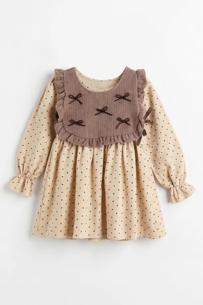 krem-2-6-yas-puantiye-desenli-suveterli-kiz-cocuk-elbise-483493
