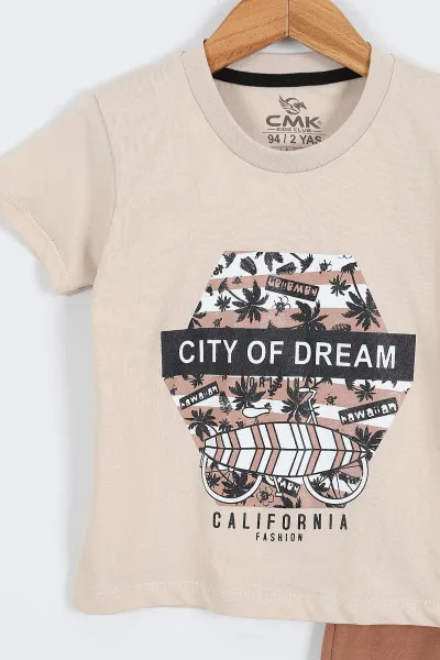 Krem (2-9 Yaş)City Of Dream Baskılı Şortlu Erkek Çocuk Yazlık Takım 354096