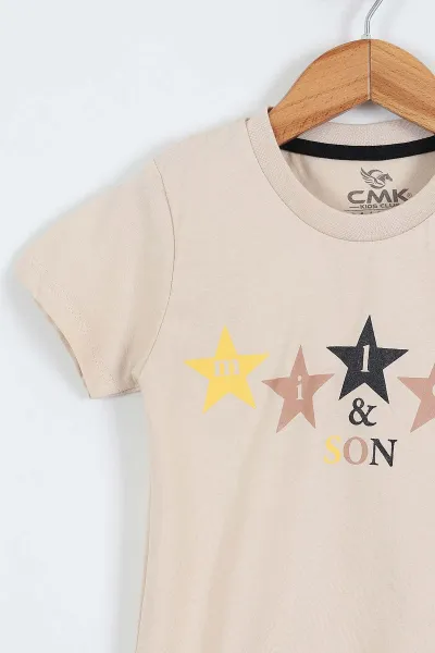 Krem (2-9 Yaş)Yıldız Baskılı Şortlu Erkek Çocuk Yazlık Takım 354124