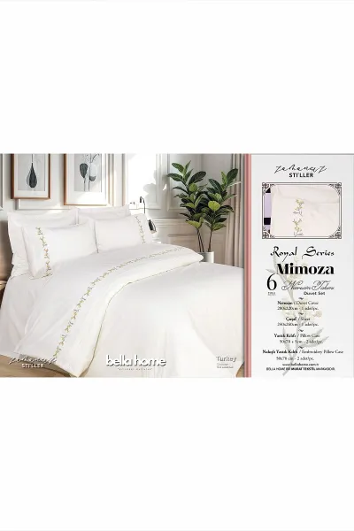 Krem 200x220 Cm Bella Home Mimoza Çift Kişilik 6 Parça Nakışlı Nevresim Takımı 474570