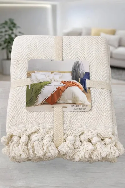Krem 200x230 Cm Bella Home Çift Kişilik Natural Tek Pike 434764