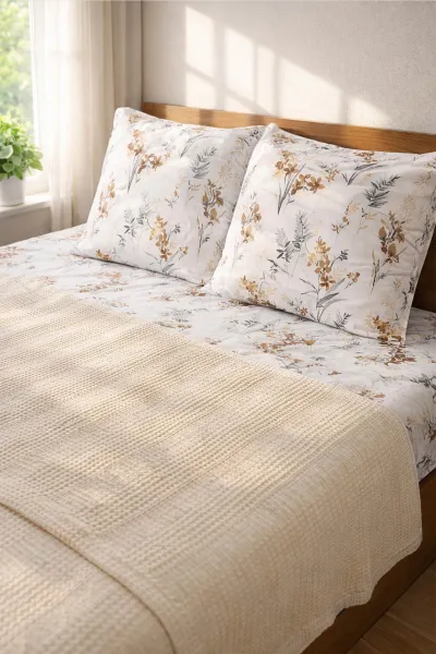 Krem 200x230 Cm Bella Home Çift Kişilik Pamuklu Petek Pike Takımı 474617