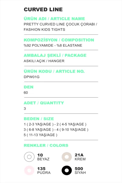 Krem 21A Penti  Pretty  Curverd Line 60 Den Kız Çocuk Külotlu Çorap 421678
