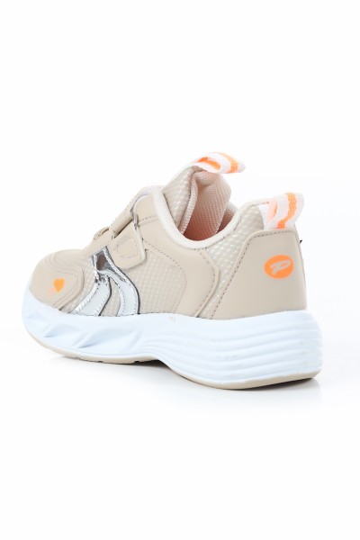 Krem (22-25 Bebe) Işıklı Cırtlı Kalp Motifli Kız Bebe Spor Ayakkabı 169036