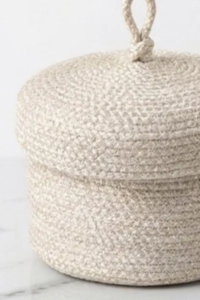 Krem 22x13 Cm Bella Home Örgü Kapaklı Sepet - Düzenleyici - Organizer 447860