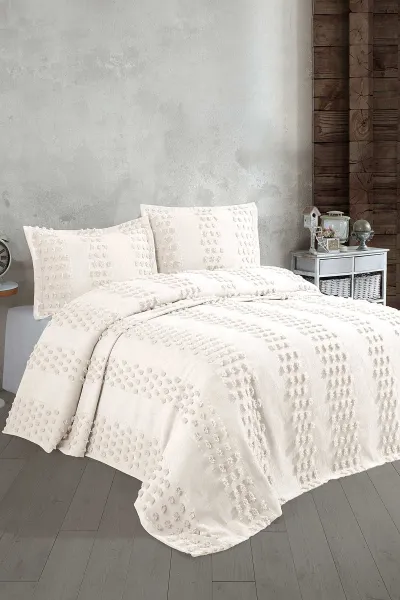 Krem 240x260 Çift Kişilik Gelin Seti Yatak Örtüsü 307696