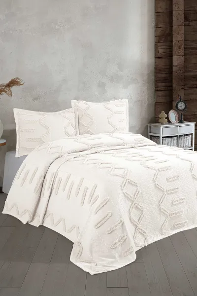Krem 240x260 Çift Kişilik Gelin Seti Yatak Örtüsü 307700
