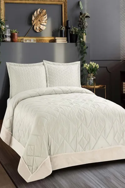 Krem 240x260 Cm Flame Maria Çift Kişilik Yatak Örtüsü Takımı 425432