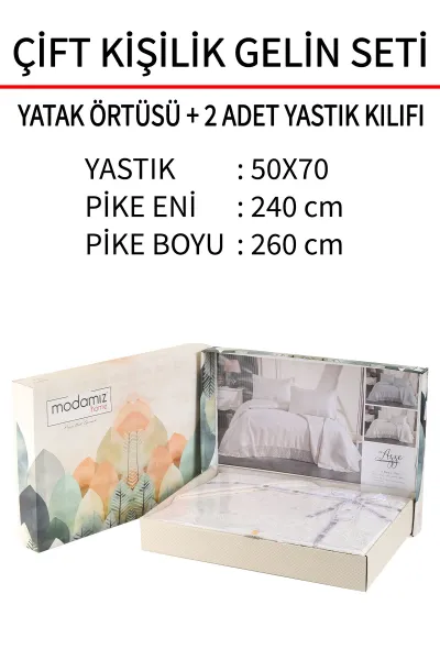 Krem 240x260 Dantelli Çift Kişilik Gelin Seti Yatak Örtüsü 282649