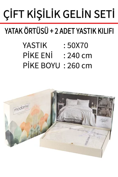 Krem 240x260 Dantelli Çift Kişilik Gelin Seti Yatak Örtüsü 282721