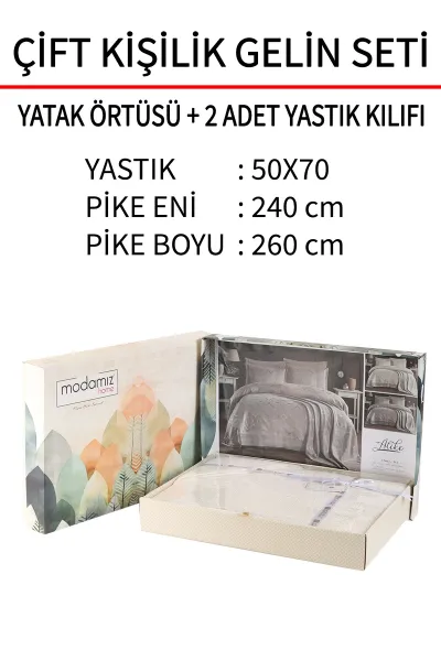 Krem 240x260 Dantelli Çift Kişilik Gelin Seti Yatak Örtüsü 282722