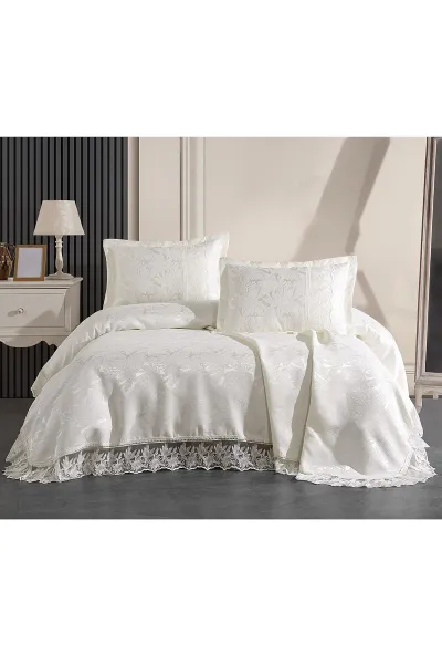 Krem 240x260 Dantelli Çift Kişilik Gelin Seti Yatak Örtüsü 282725