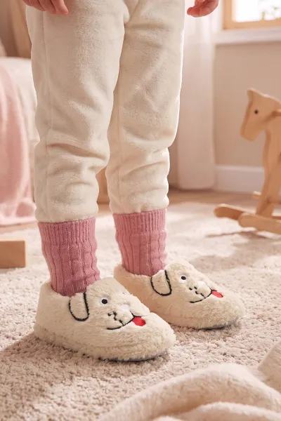 Krem ( 25 - 30 ) Peluş Figürlü Erkek Çocuk Panduf 488295