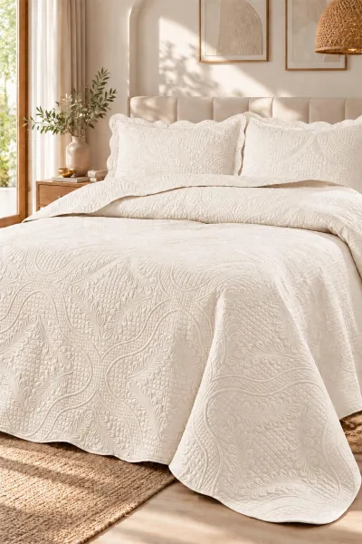 Krem 250x260 Cm Toyo Çift Kişilik Nakışlı Yatak Örtüsü 492032