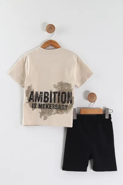 Krem (3-10 Yaş) Ambition Baskılı Şortlu İnterlok Erkek Çocuk Yazlık Takım 449562
