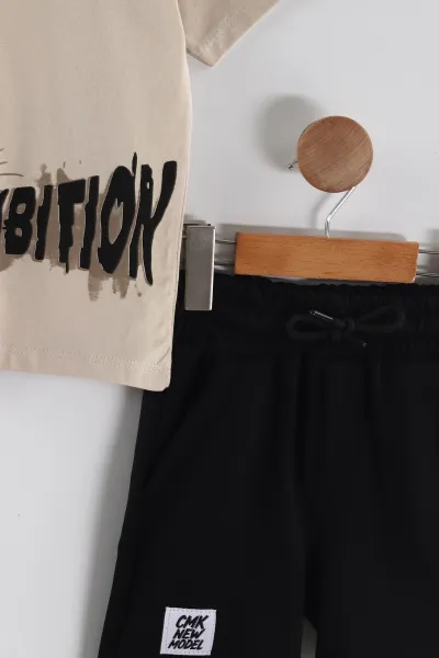 Krem (3-10 Yaş) Ambition Baskılı Şortlu İnterlok Erkek Çocuk Yazlık Takım 449562