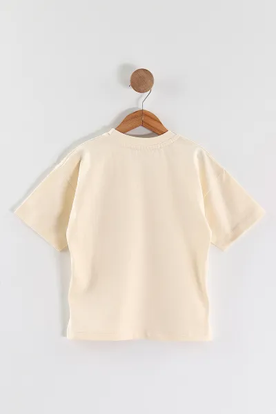 Krem (3-10 Yaş) Karakter Baskılı Oversize Erkek Çocuk Tişört 469014