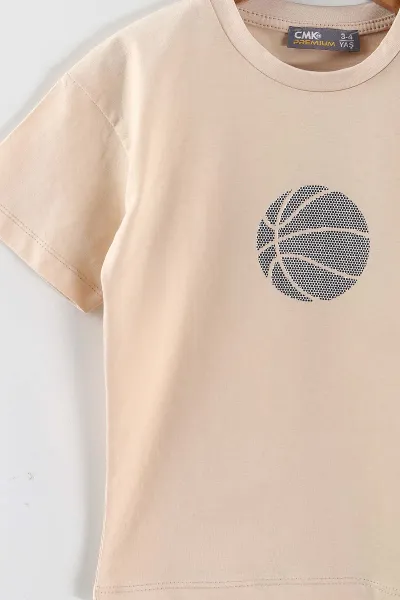 Krem (3-10 Yaş) Noktalı Basket Topu Baskılı Süprem Erkek Çocuk Yazlık Takım 445700
