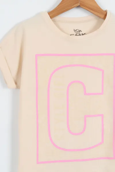 Krem (3-12 Yaş) Style Girl Baskılı   Kısa Kol   Kız Çocuk Tişört 354312