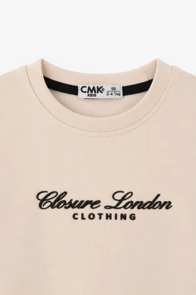 Krem (3-12 Yaş) Yazı Nakışlı Erkek Çocuk Sweatshirt 473816