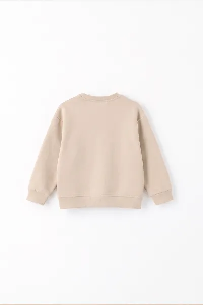 Krem (3-12 Yaş) Yazı Nakışlı Erkek Çocuk Sweatshirt 473816