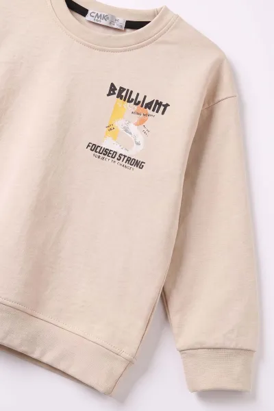 Krem (3-12 Yaş)Baskılı 2 İp Erkek Çocuk Sweatshirt 484120