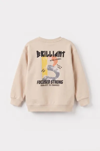 Krem (3-12 Yaş)Baskılı 2 İp Erkek Çocuk Sweatshirt 484120