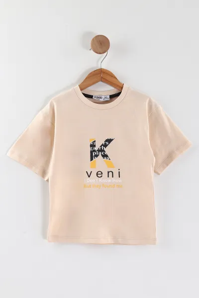 Krem (3-12 Yaş)K Baskılı Erkek Çocuk Tişört 447168