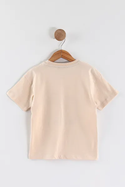 Krem (3-12 Yaş)Or Baskılı  Süprem Erkek Çocuk Tişört 445787