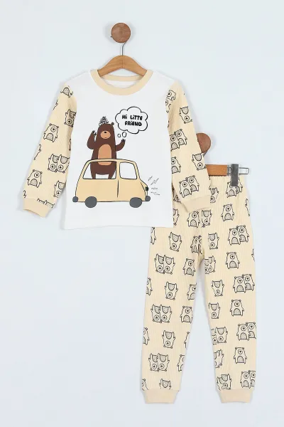 Krem (3-7 Yaş) Baskılı Erkek Çocuk Pijama Takım 239595