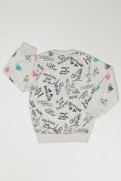 Krem (3-7 Yaş) Give Baskılı Kız Çocuk Sweatshirt 90347