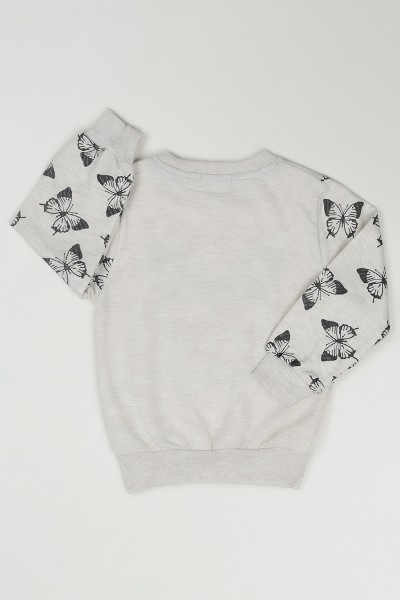 Krem (3-12 Yaş) Kelebek Baskılı Kız Çocuk Sweatshirt 84889