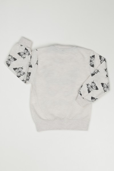 Krem (3-7 Yaş) Kelebek Baskılı Kız Çocuk Sweatshirt 90858