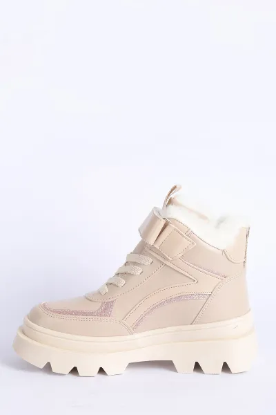 Krem (31-35 Filet)Cırtlı Bağcıklı İçi Kürklü Bilek Kız Çocuk Bot 316452