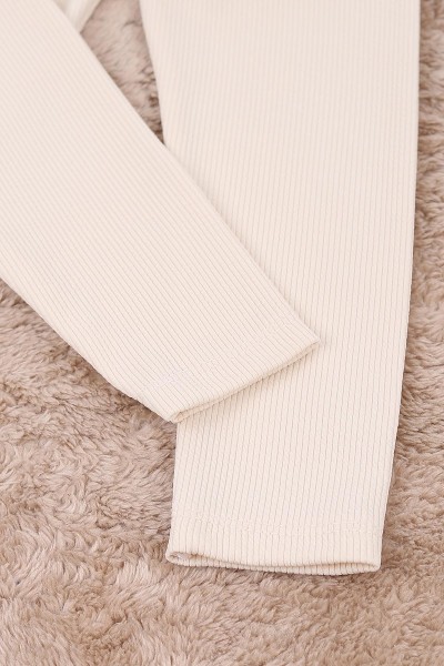 Krem (4-12 Yaş) Fitilli Kokartlı Kız Çocuk Tayt 166124