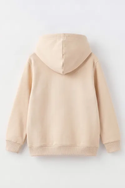 Krem (4-12 Yaş) Karakter Nakışlı Kapüşonlu 3 İp Şardonlu Kız Çocuk Sweatshirt 495037