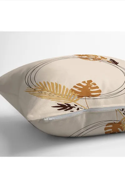 Bej 43x43 Dijital Baskılı Fermuarlı Modern Kırlent Kılıfı 272392