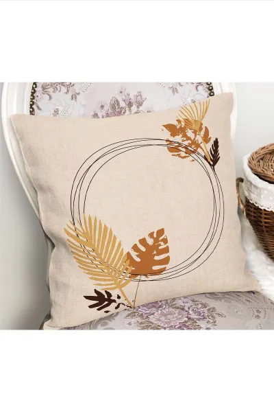 Bej 43x43 Dijital Baskılı Fermuarlı Modern Kırlent Kılıfı 272392