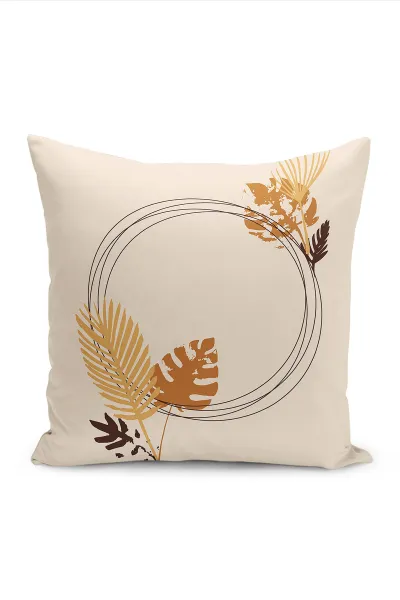 Bej 43x43 Dijital Baskılı Fermuarlı Modern Kırlent Kılıfı 272392