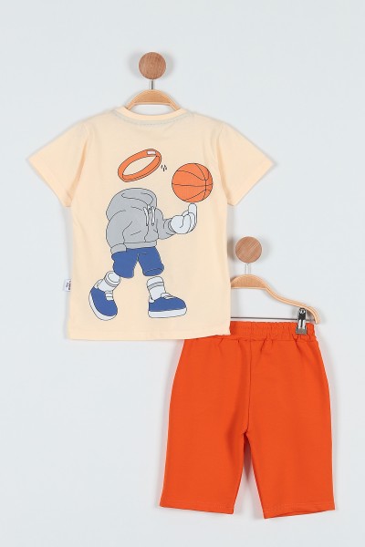 Krem (5-8 Yaş) Angel Basketbol Baskılı Şortlu Erkek Çocuk Takım 186205