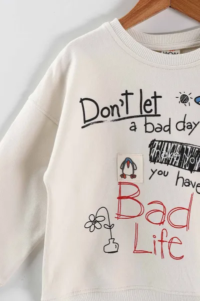 Krem (5-8 Yaş)Bad Life Baskılı Kız Çocuk Sweatshirt 432932