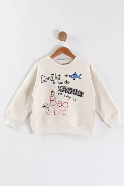 Krem (5-8 Yaş)Bad Life Baskılı Kız Çocuk Sweatshirt 432932