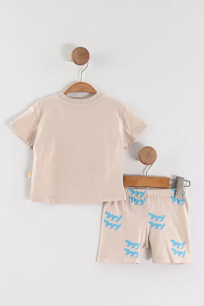 Krem (6-24 Ay)  Karakter Baskılı Tişört ve Şortlu  Erkek Bebek Takım 463095