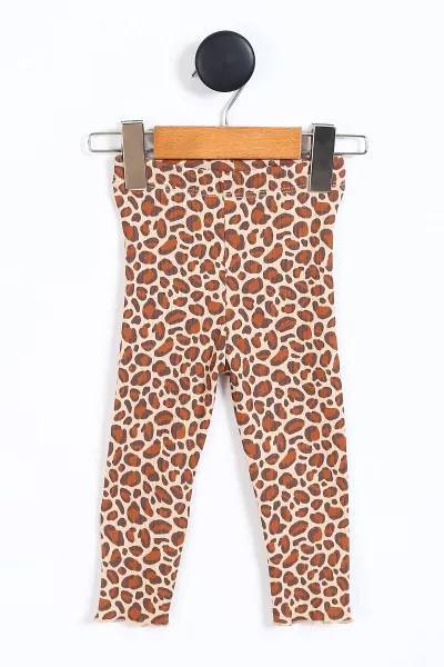 Krem (6-24 Ay ) Leopar Taytlı Kalp Baskılı Kız Bebek Takım 336003