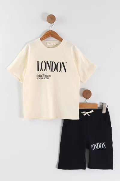 Krem (6-9 Yaş) London Baskılı Erkek Çocuk Takım 464917