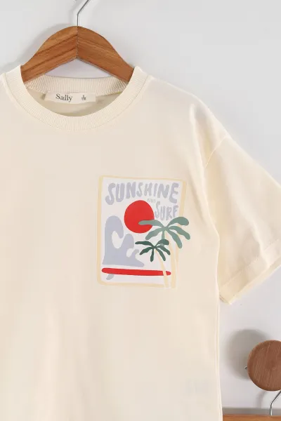 Krem (6-9 Yaş) Sunshine Baskılı Erkek Çocuk Takım 464911