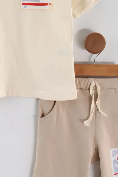 Krem (6-9 Yaş) Sunshine Baskılı Erkek Çocuk Takım 464911